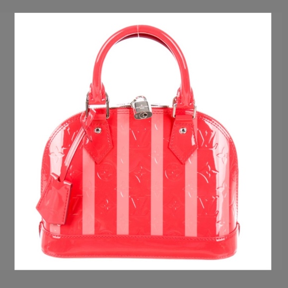 RARE! Louis Vuitton Alma BB  Vernis Poppy Rayures Pomme D'Amour EUC - Picture 1 of 15